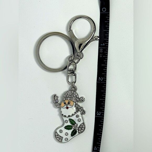BAG CHARM Silver Tone Holiday Santa in Stocking - Picture 4 of 4
